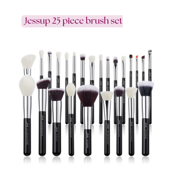Set de Brochas Jessup - Conjunto de brochas con hebras sintéticas naturales para maquillaje de base en polvo, rubor, pestañas y labios, marca profesional de maquillaje, 25 piezas